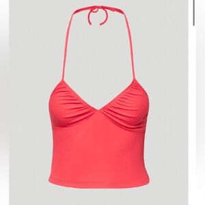 Aritzia Sunday Best Polly Halter Top in Cerise Red - Size M, NWT